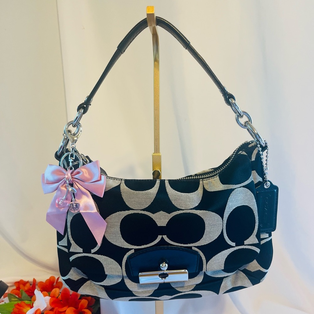 Coach Black and Gray Shoulder Bag with Signature Design